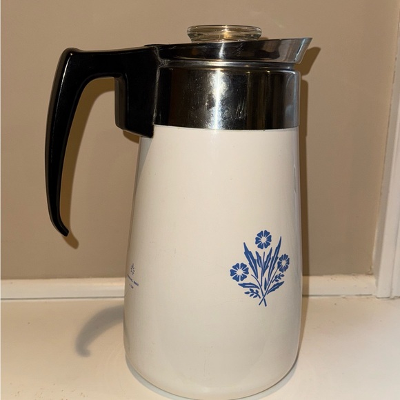 Corningware Stovetop Perculator White and Blue Floral Coffee Carafe
